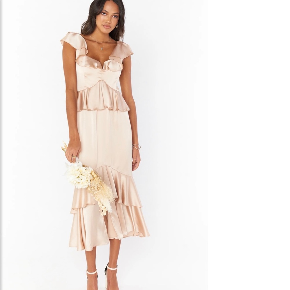 Show Me Your Mumu - Reese Ruffle Dress - XS - Champagne Luxe Satin